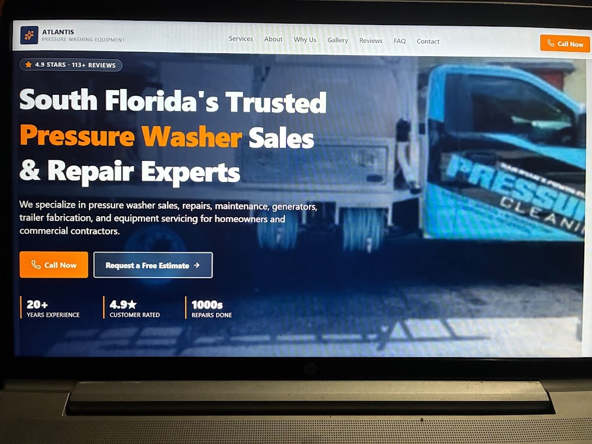Atlantis Pressure Washing Equipment website — pressure washer sales and repair experts