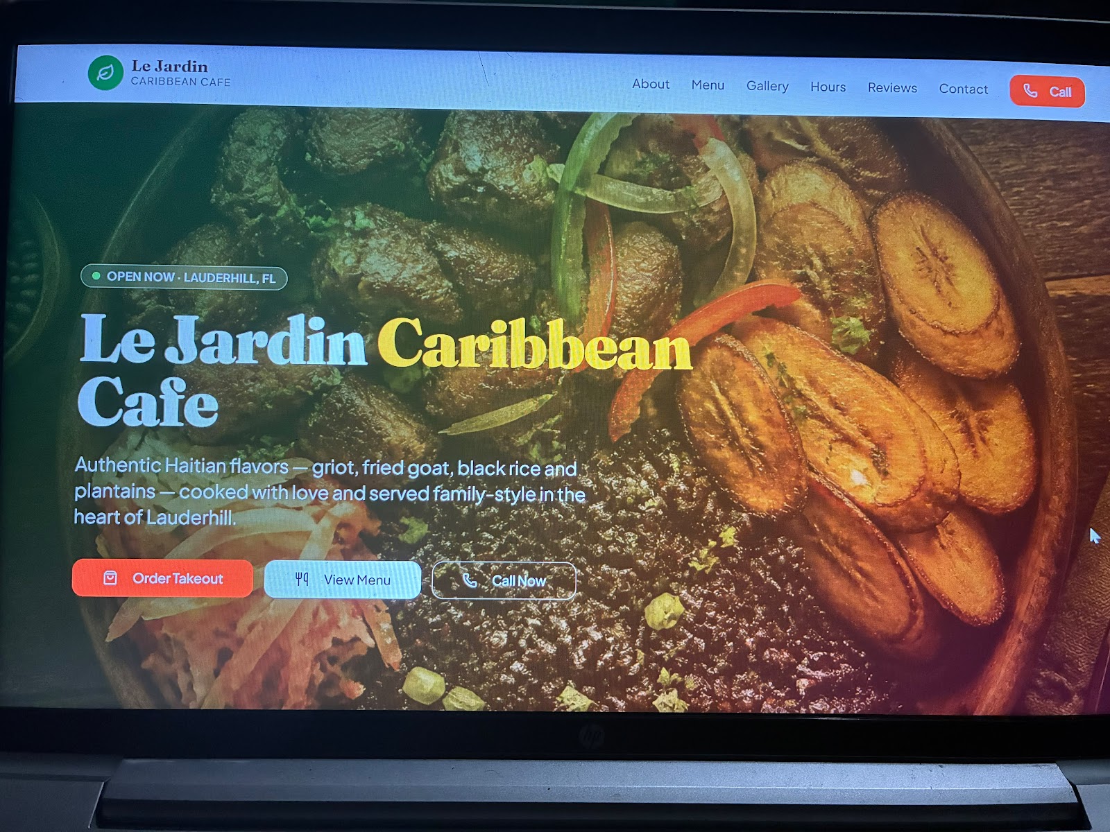 Le Jardin Caribbean Cafe website homepage — authentic Haitian flavors in Lauderhill