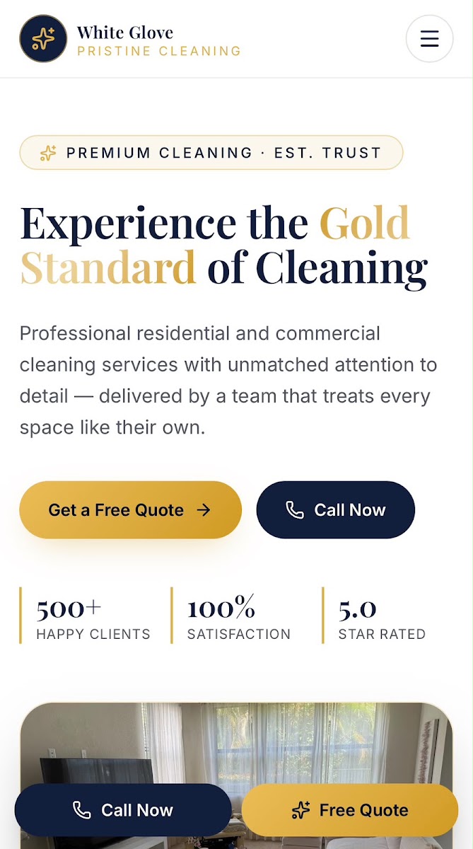 White Glove Pristine Cleaning mobile website — gold standard residential and commercial cleaning